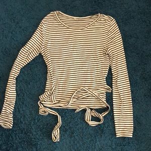 Striped tie up long sleeve shirt